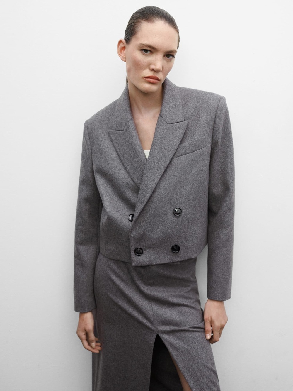 Mango x Jen Ceballos Cropped Wool Blazer Size M
